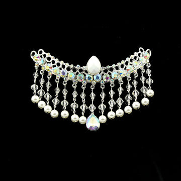 Rhinestone Bridal Hair Piece with Pearl Tassels